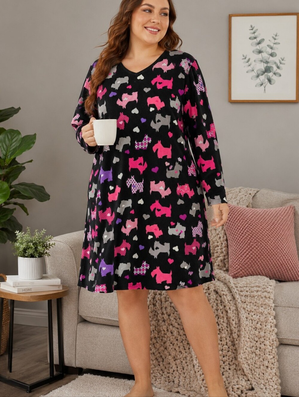 🐾💕 Simply Basic Plus Size Scottie Dog Fleece Sleep Shirt Nightgown 2X/3X 💕🐾